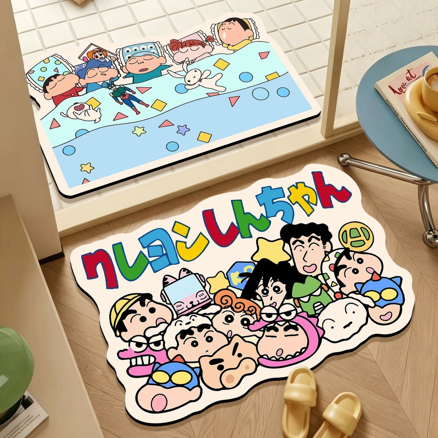 Quick Dry Diatomite Bath Mat - พรมเช็ดเท้าลายการ์ตูนเครยอนชินจัง รูปทรงไม่ปกติ ดูดซับน้ำได้ดี กันลื่น แห้งเร็ว สำหรับตกแต่งพื้นห้องน้ำและประตูบ้าน