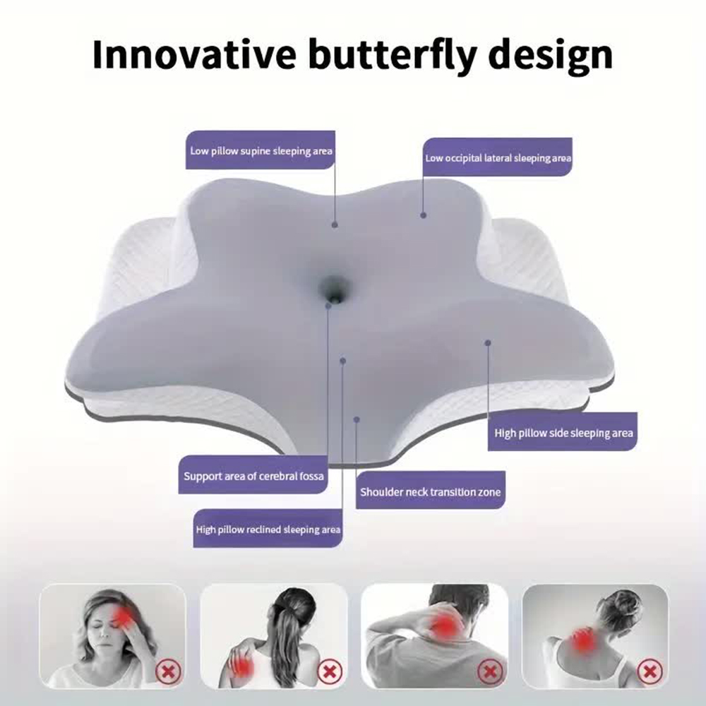 Memory Foam Orthopedic Pillow Neck Pain - หมอนเมมโมรี่โฟม รูปทรงผีเสื้อ หมอนรองคอแบบค่อยๆ คืนตัว ช่วยผ่อนคลาย บรรเทาอาการปวดคอ