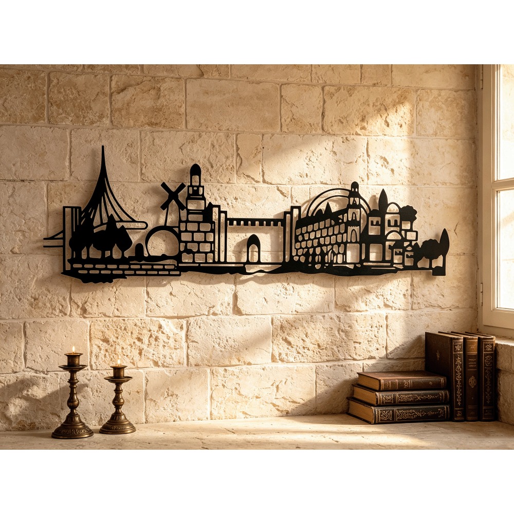 Home Decor - CIFBUY งานศิลปะติดผนังโลหะ ลายเส้นขอบฟ้าเยรูซาเล็ม ตกแต่งบ้านสไตล์วินเทจ ภาพเงาเมืองเก่าพร้อมดาวเดวิด งานศิลปะเหล็กสไตล์ชนบท