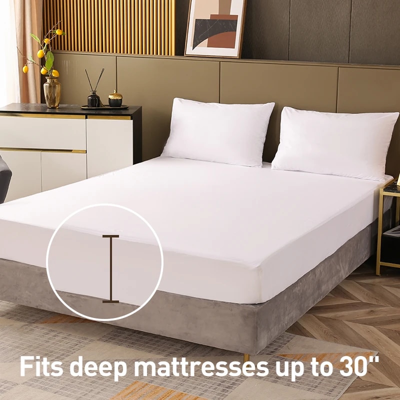 Waterproof Mattress Protector Breathable - ตัวป้องกันที่นอนกันน้ํา, ท็อปเปอร์ที่นอนไม่มีเสียงระบายอากาศได้, ผ้าคลุมที่นอนแบบเจอร์ซีย์เรียบเตียงแผ่นติดตั้งเต็ม