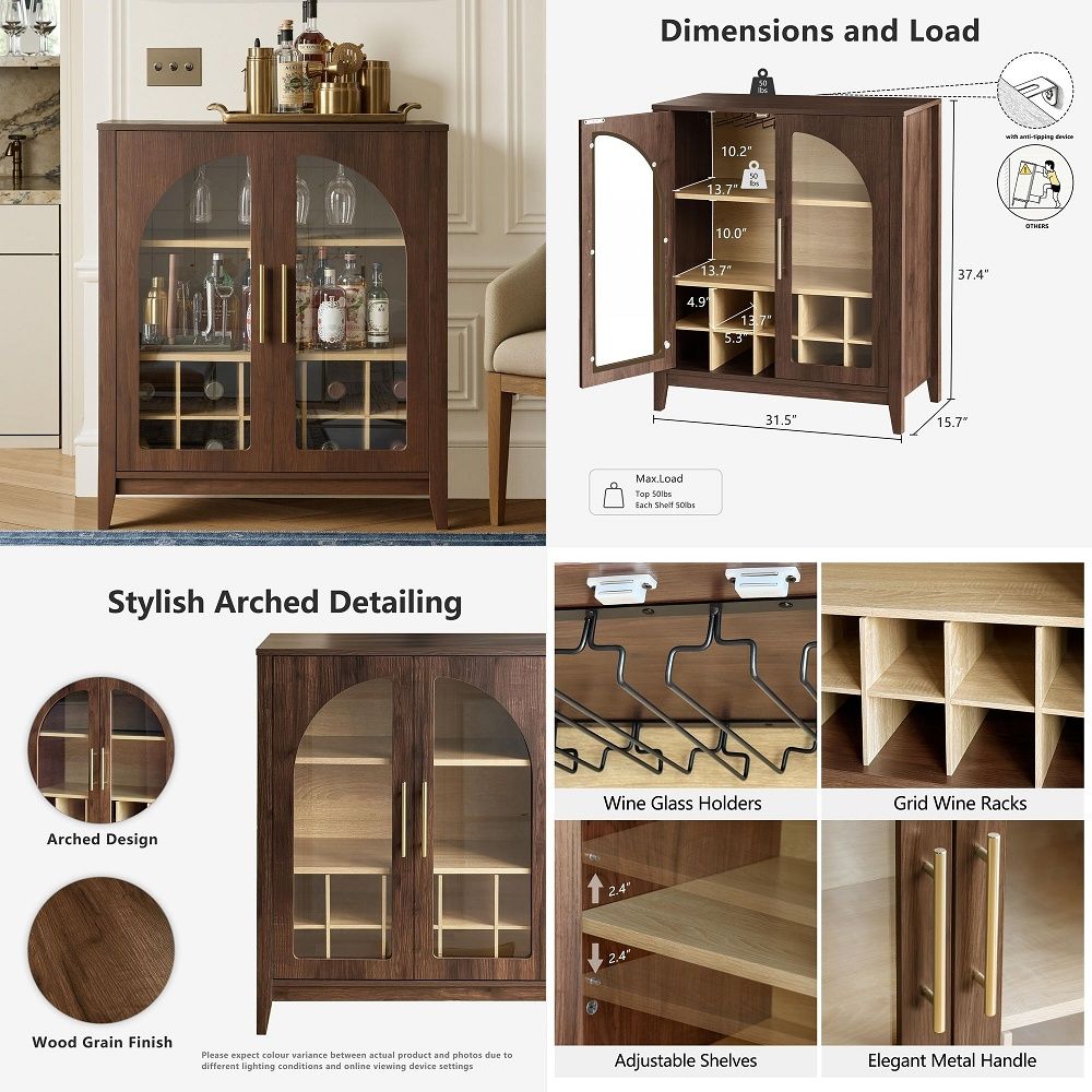 Kitchen - ตู้เก็บของทรงสูง ตู้เก็บของแบบมีลายร่องพร้อมประตูกระจก ตู้เก็บอาหารในครัวไม้ ชั้นวางปรับระดับได้ ดีไซน์ทันสมัย