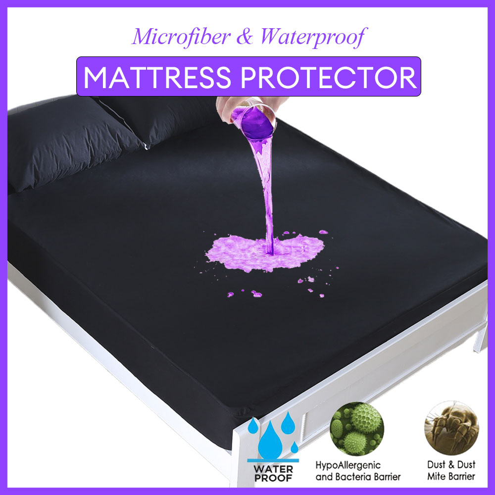 Waterproof Mattress Protector Breathable - แผ่นคลุมกันน้ำผ้าคลุมที่นอนแข็งสีดำ/เทา/น้ำเงินกรมท่าแผ่นคลุมผ้าปูที่นอน