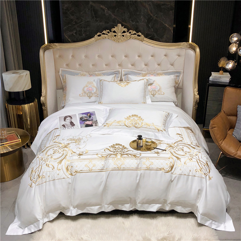 Fitted Bed Sheets Deep Pocket - Queen ขนาด Super King ชุดผ้าปูที่นอนผ้าฝ้ายอียิปต์สีขาวเย็บปักถักร้อยผ้านวมพ็อกเก็ตลึกแผ่นติดตั้งผ้าปูที่นอน