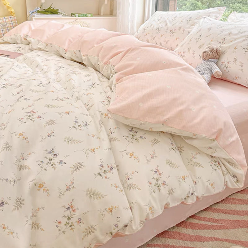 Aesthetic Floral Duvet Cover - ชุดเครื่องนอนลายดอกไม้สีชมพูแบบแฟชั่นปลอกผ้านวมแบบไม่มีไส้ปลอกหมอนผ้าปูที่นอนแบบเต็มเตียงควีนนอร์ดิกสำหรับเด็กผู้ชายเด็กผู้หญิง sprei