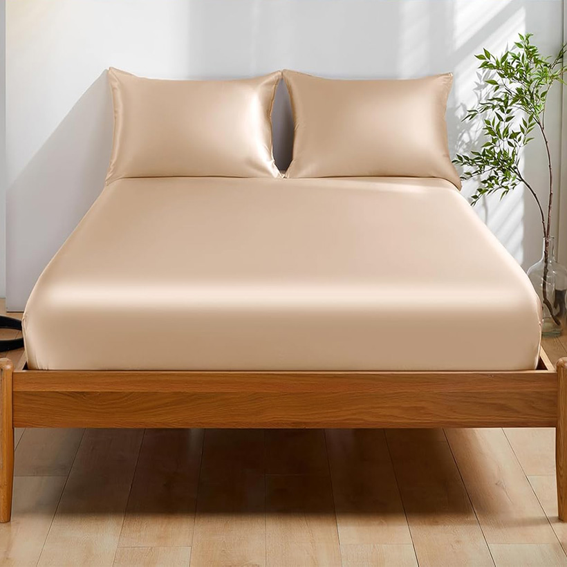 Fitted Bed Sheets Deep Pocket - ผ้าปูที่นอนรัดมุมผ้าไหมมัลเบอร์รี่ 100% 22 มอมเม่ พร้อมแถบยางยืด ปลอกคลุมที่นอนแบบกระเป๋าลึก