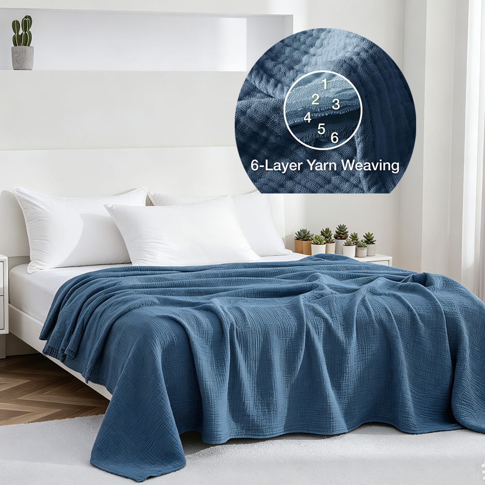 Muslin Cotton Bedspread - ผ้าห่มมัสลินผ้าฝ้าย 6 ชั้น ผ้าห่มน้ำหนักเบา ผ้าห่มนุ่มเย็นสบาย ใช้ได้ทุกฤดู