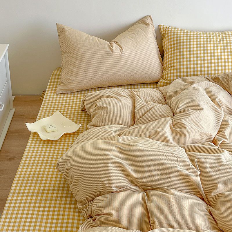 Duvet Cover Sets With Zipper - ชุดปลอกผ้านวมแบบนอร์ดิกมีซิปลายสก๊อตเรียบง่ายปลอกหมอนผ้าปูที่นอนแบนไม่มีฟิลเลอร์สีชมพูสีน้ำเงินชุดเครื่องนอนขนาดควีนไซส์