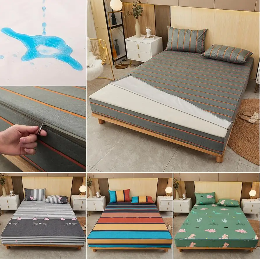 Waterproof Mattress Protector Breathable - หกด้านซิปที่นอน Protector เต็มรูปแบบแผ่นกันน้ำฝุ่น Single/Queen/King /Twin/ปรับแต่งเตียงแผ่น