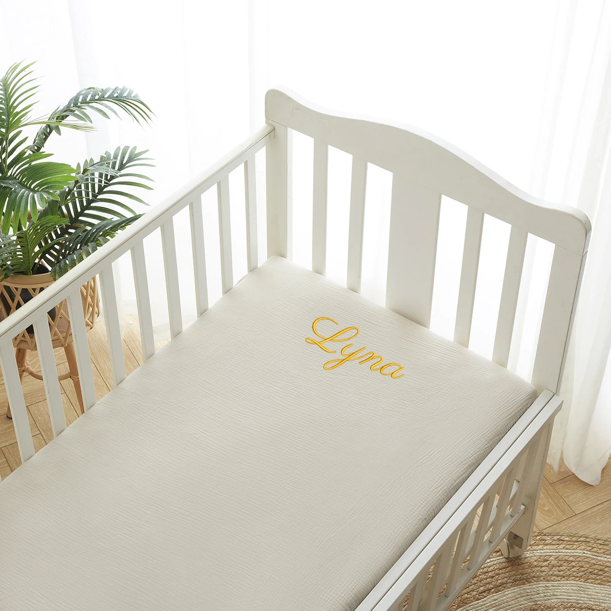 Muslin Cotton Bedspread - ชุดเครื่องนอนผ้ามัสลินปักชื่อส่วนตัวเบาะเปลเด็ก S สำหรับเด็กหญิงและเด็กชายเตียงเด็กเบาะเปลเด็กผ้าฝ้ายติดตั้งสำหรับที่นอนเปล