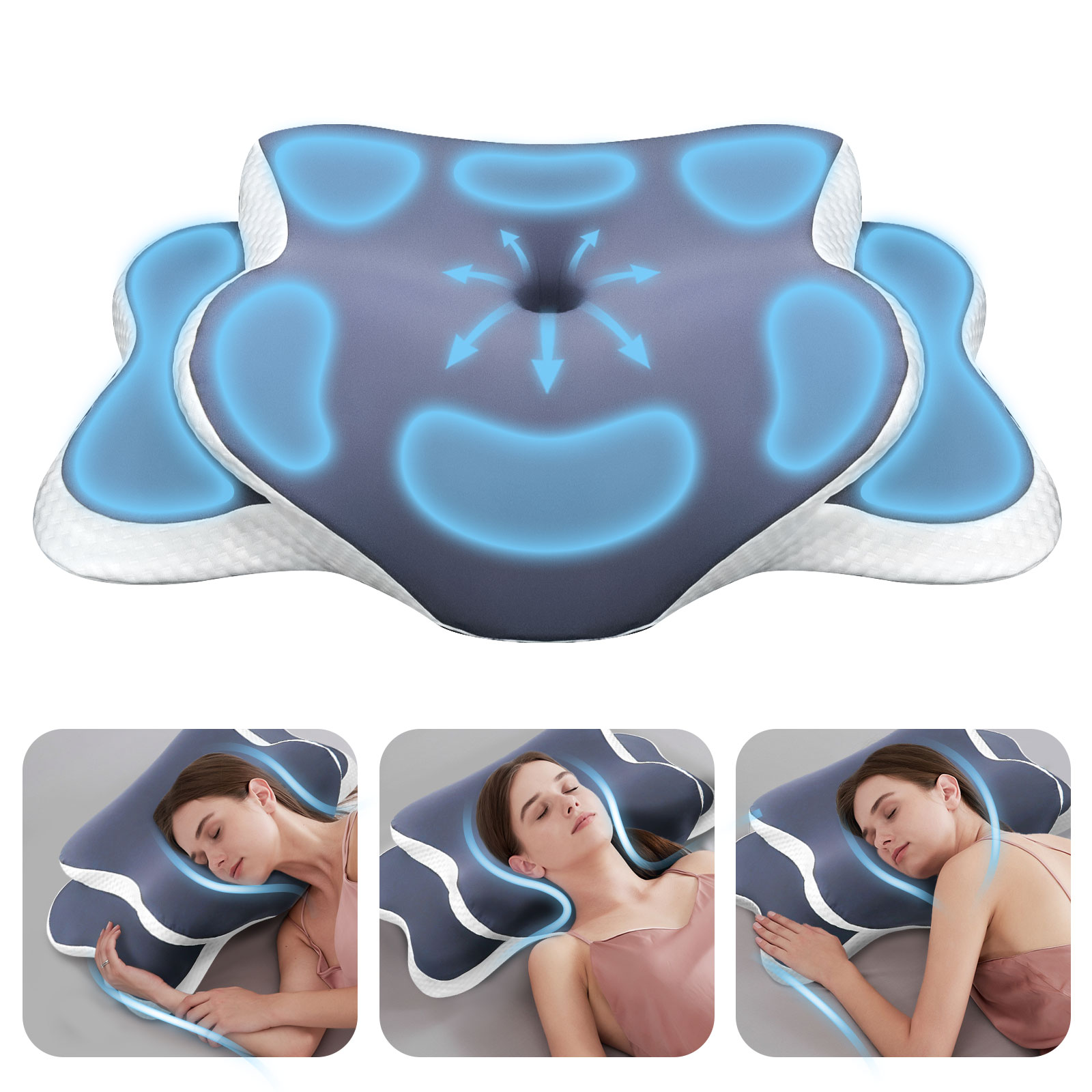 Memory Foam Orthopedic Pillow Neck Pain - หมอนเมมโมรี่โฟม หมอนรองคอ บรรเทาอาการปวดคอ รูปทรงตามหลักสรีรศาสตร์ รองรับกระดูกสันหลังส่วนคอ สำหรับนอนตะแคง