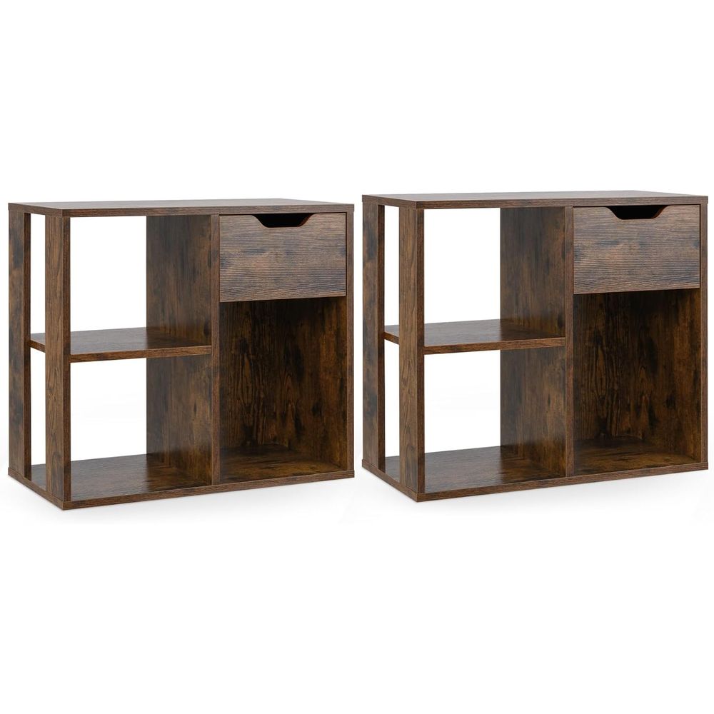 Storage & Organization - ชั้นวางหนังสือไม้แบบ 3 ชั้นสำหรับพื้นที่ขนาดเล็ก - ชั้นวางของแบบเปิดสำหรับบ้าน สีน้ำตาลสไตล์วินเทจ