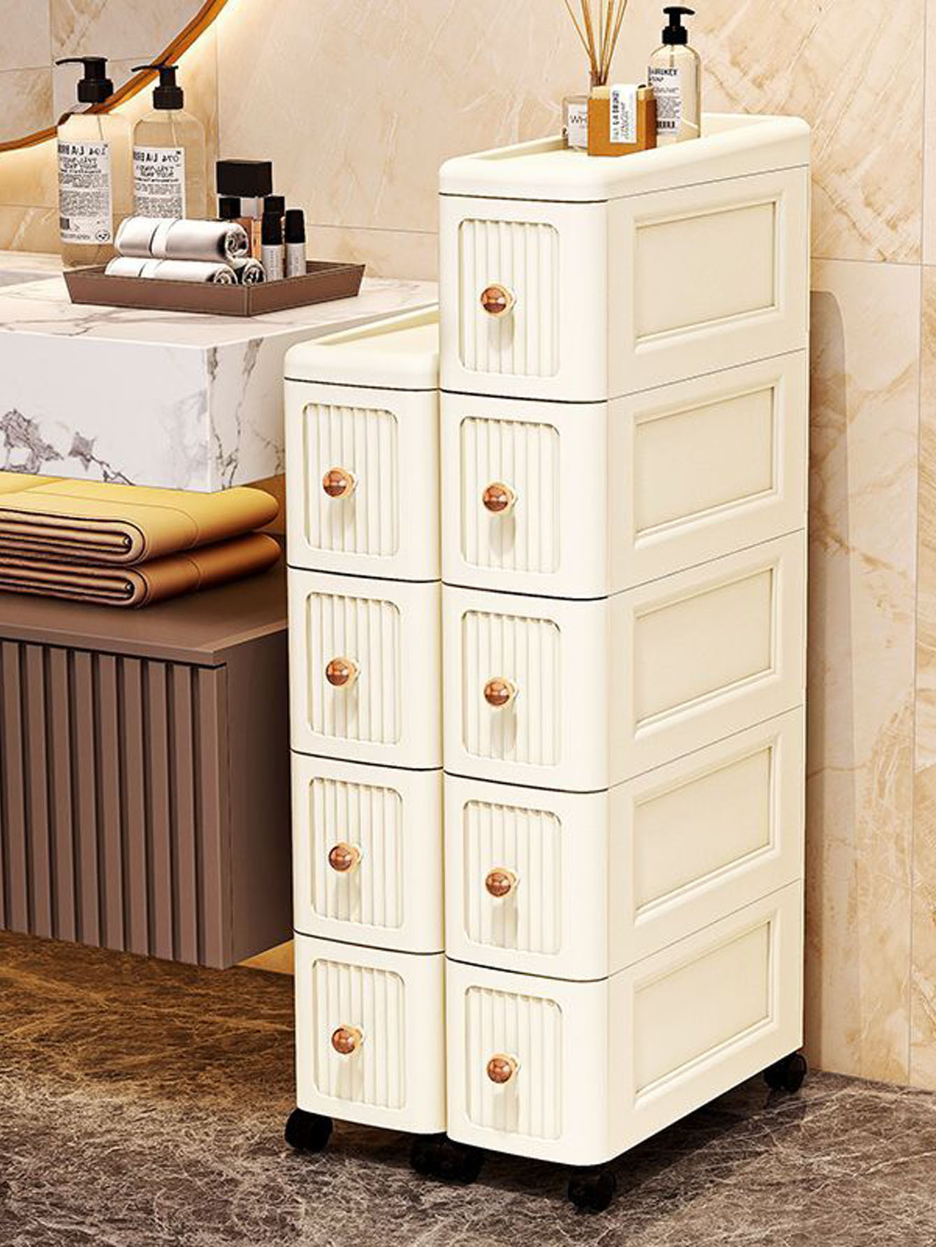 Kitchen - ตู้เก็บของแบบมีช่องว่างกว้าง 15 ซม. – ชั้นวางของแบบแคบสำหรับตู้เย็นในครัวและใต้โต๊ะ, ตัวจัดระเบียบแบบหนาสำหรับพื้นที่ขนาดเล็ก,