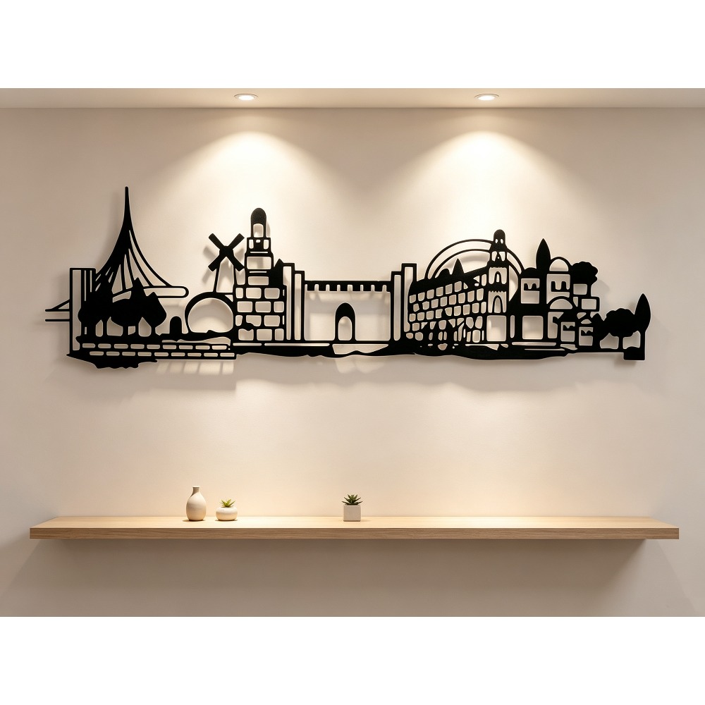 Home Decor - CIFBUY งานศิลปะติดผนังโลหะ ลายเส้นขอบฟ้าเยรูซาเล็ม ของตกแต่งผนังลายเงาเมืองเก่าแบบวินเทจ พร้อมดาวเดวิด งานศิลปะเหล็กสไตล์ชนบท
