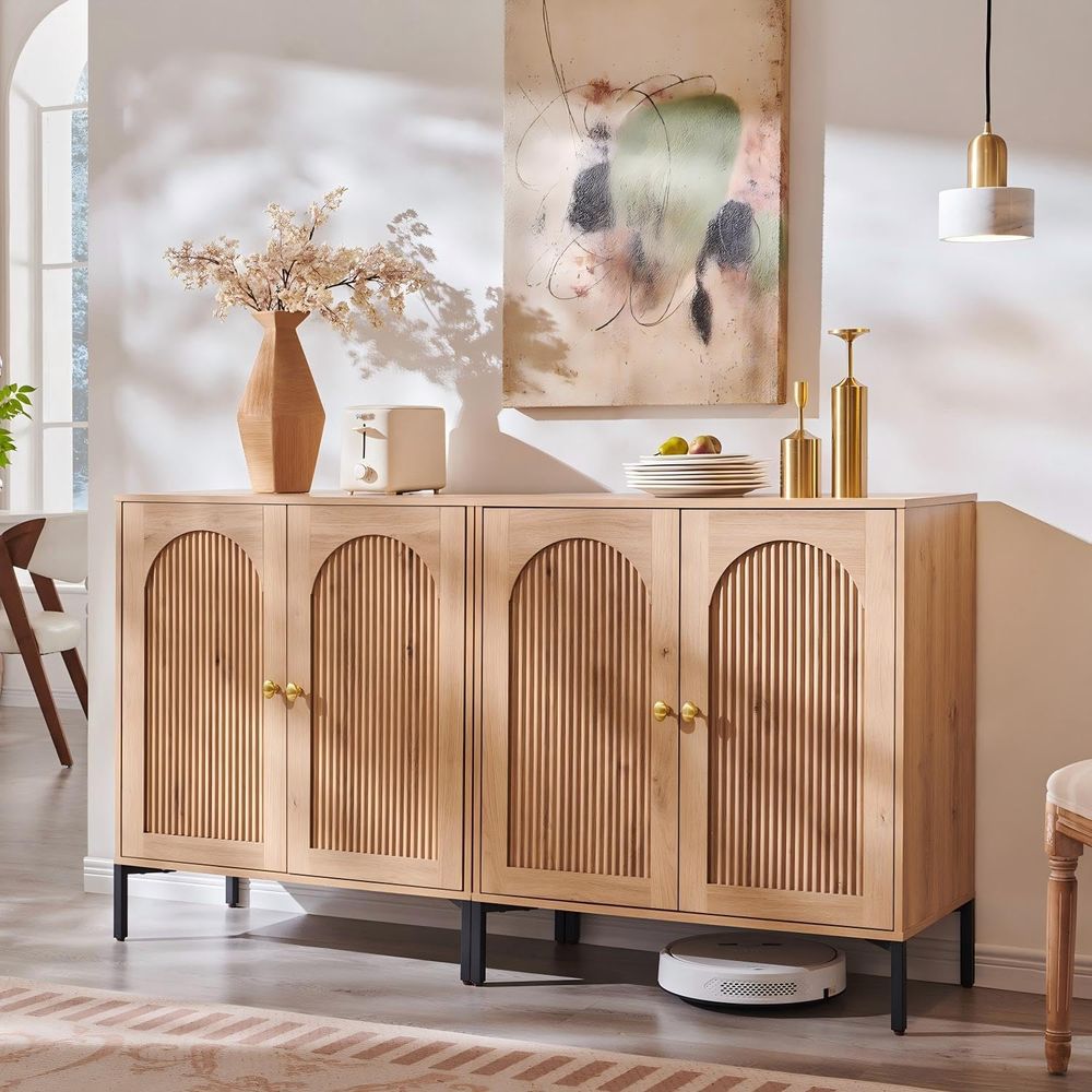 Storage & Organization - ตู้เก็บของเอิร์น บุเอต ขนาด 61.75 นิ้ว ตู้ไซด์บอร์ดทรงโค้งพร้อมชั้นวางปรับระดับได้