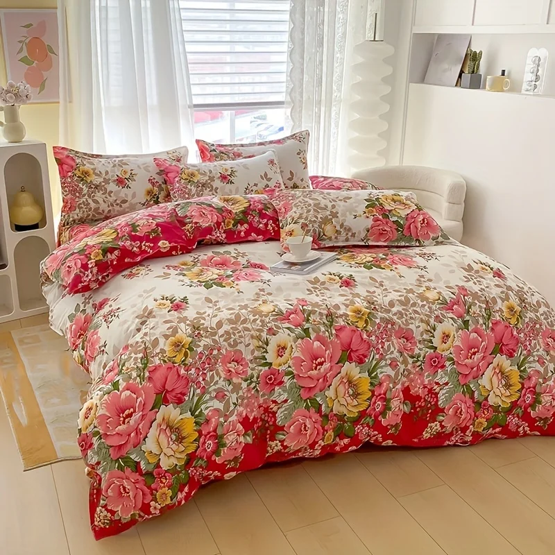 Duvet Cover Sets With Zipper - ชุดปลอกผ้านวมลายดอกไม้พร้อมซิปปิด - ชุดเครื่องนอน 3 ชิ้นประกอบด้วยปลอกผ้านวม 1