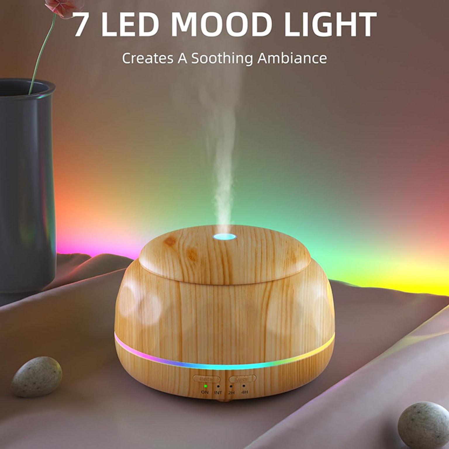 Lighting - เครื่องกระจายกลิ่นน้ำมันหอมระเหย เครื่องเพิ่มความชื้นในอากาศ สำหรับห้องพัก พร้อมรีโมทตั้งเวลา ระบบอัลตราโซนิก ไฟ