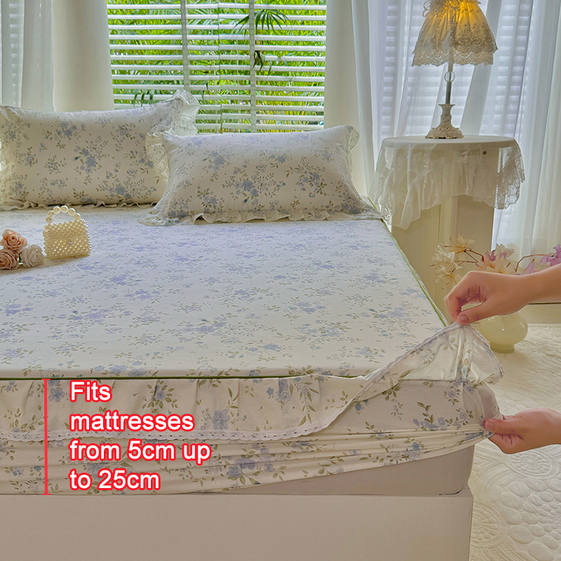 ผ้าปูที่นอนรัดมุมลายดอกไม้ 100 - Fitted Bed Sheets Deep Pocket บทวิจารณ์และราคา