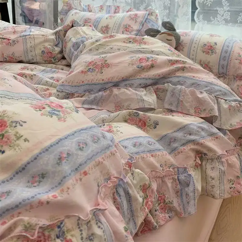 สไตล์เกาหลีเจ้าหญิงดอกไม้ชุดเค - Aesthetic Floral Duvet Cover บทวิจารณ์และราคา