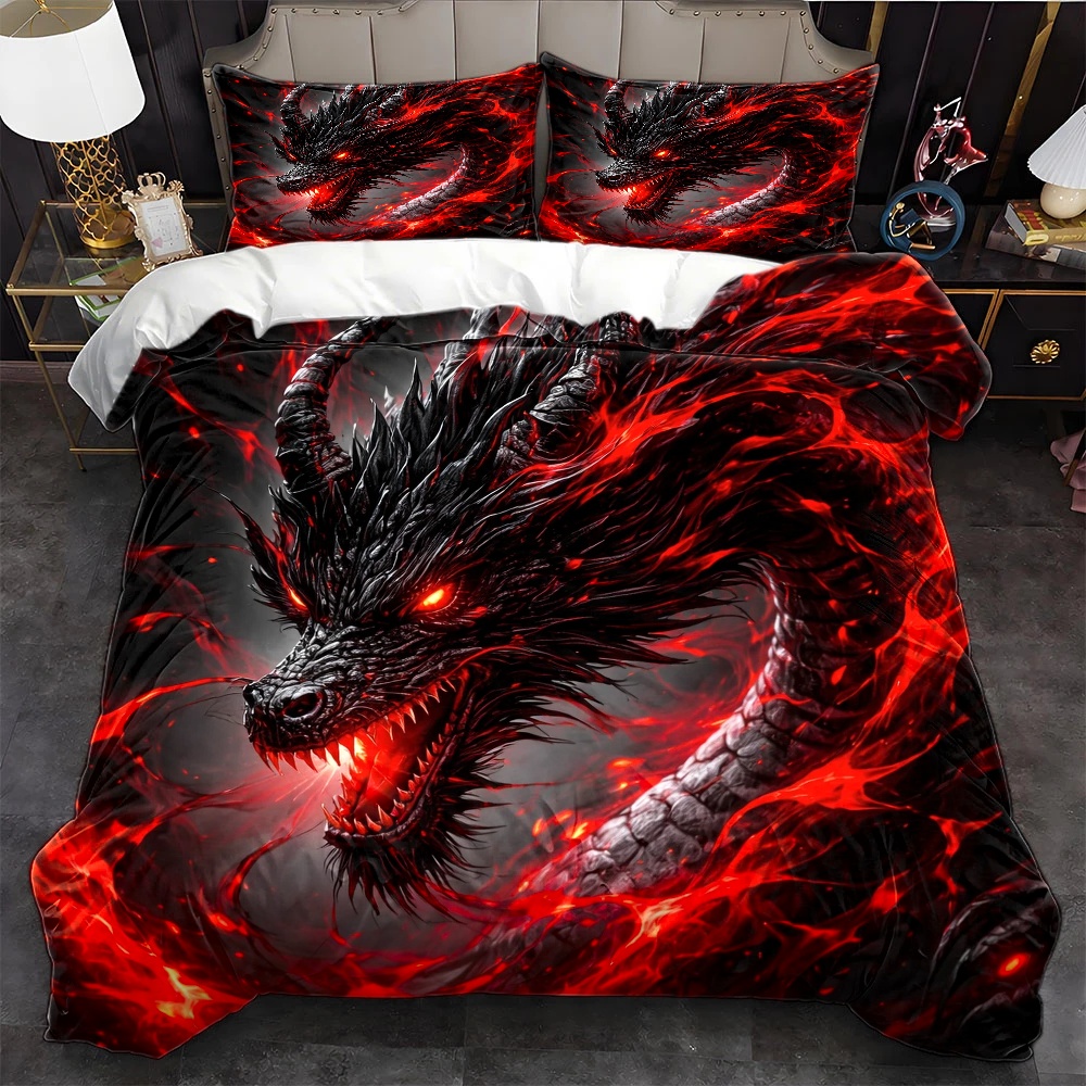 ชุดผ้าปูที่นอนลายมังกรสีเข้ม 3 - Duvet Cover Sets With Zipper บทวิจารณ์และราคา