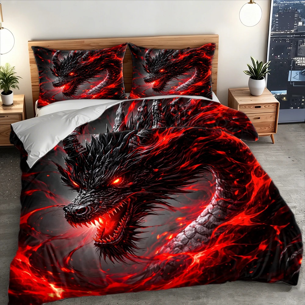ชุดผ้าปูที่นอนลายมังกรสีเข้ม 3 - Duvet Cover Sets With Zipper บทวิจารณ์และราคา