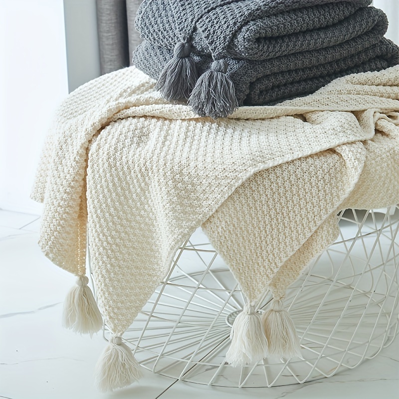 ผ้าห่มถักสไตล์โบโฮ ตกแต่งพู่ห้ - Boho Throw Blanket Fringe บทวิจารณ์และราคา