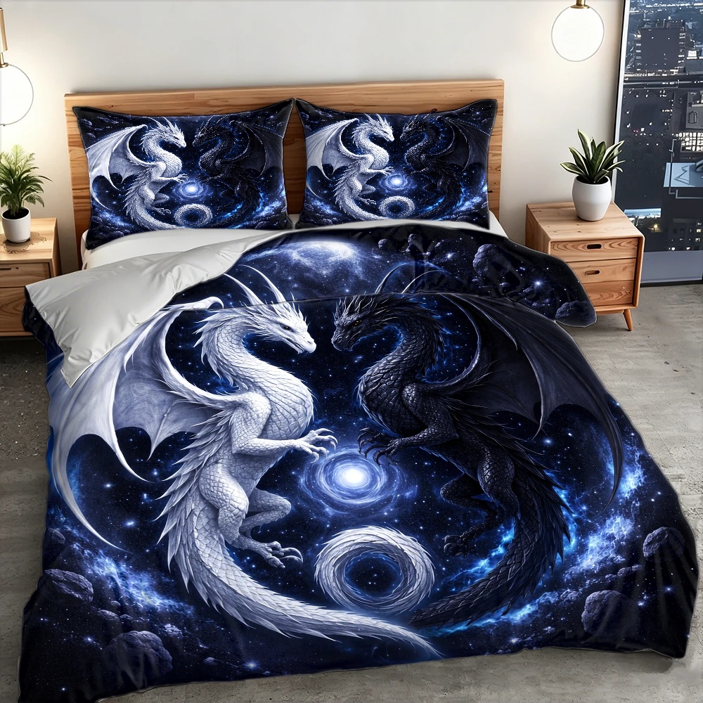 ชุดผ้าห่มลายมังกรดวงดาว 3 ชิ้น - Duvet Cover Sets With Zipper บทวิจารณ์และราคา