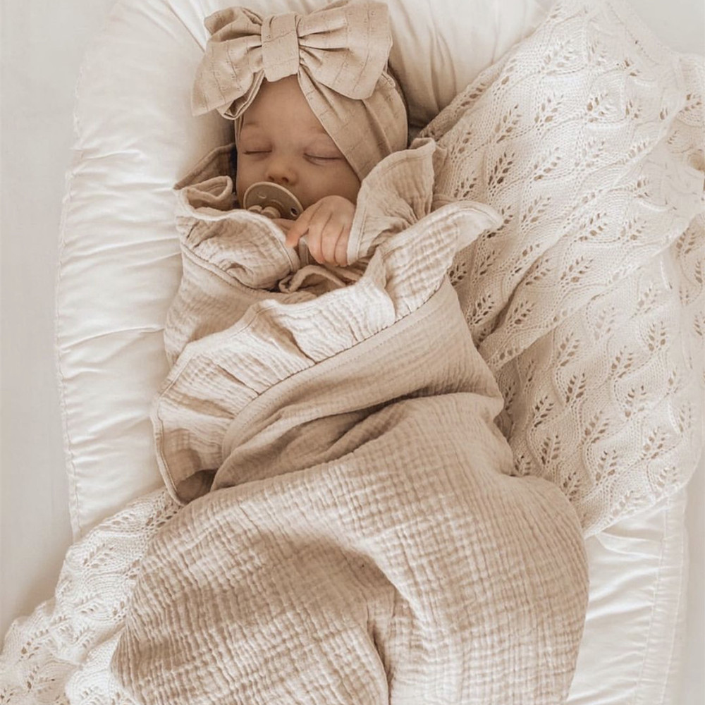 INS Ruffled Muslin Baby Swaddl - Muslin Cotton Bedspread บทวิจารณ์และราคา