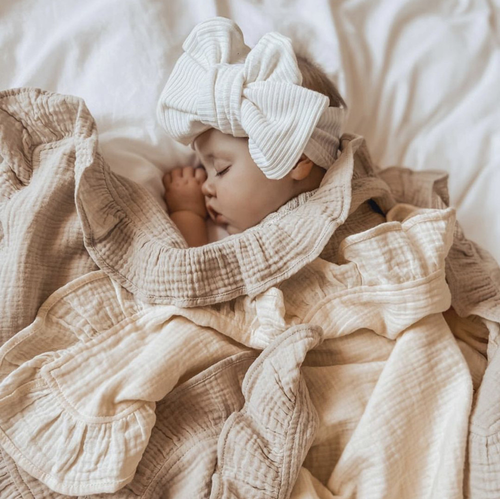 INS Ruffled Muslin Baby Swaddl - Muslin Cotton Bedspread บทวิจารณ์และราคา