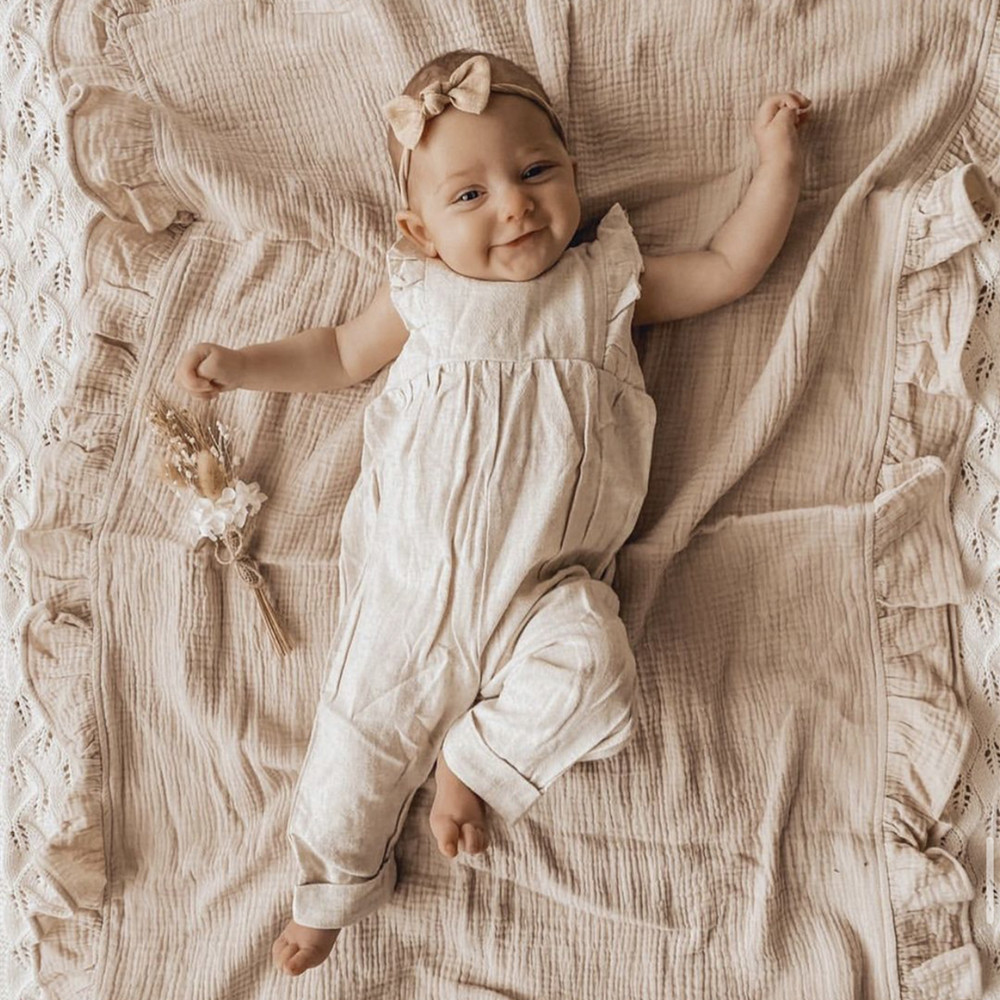 INS Ruffled Muslin Baby Swaddl - Muslin Cotton Bedspread บทวิจารณ์และราคา
