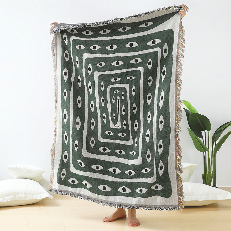 ผ้าห่มลายตาปีศาจสีเขียวขาว ผ้า - Boho Throw Blanket Fringe บทวิจารณ์และราคา